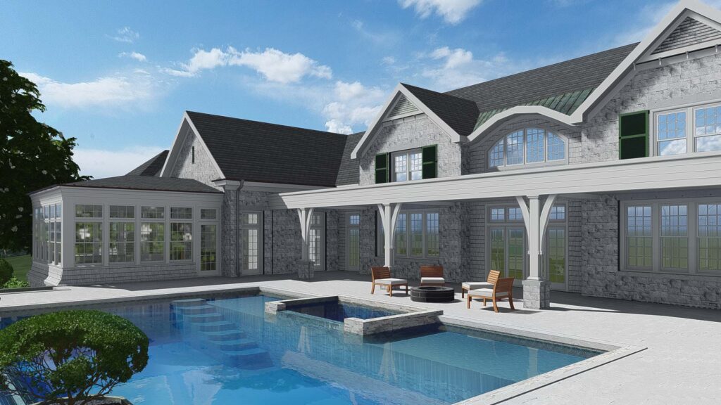 Keene Ranch Render, back of house and pool area